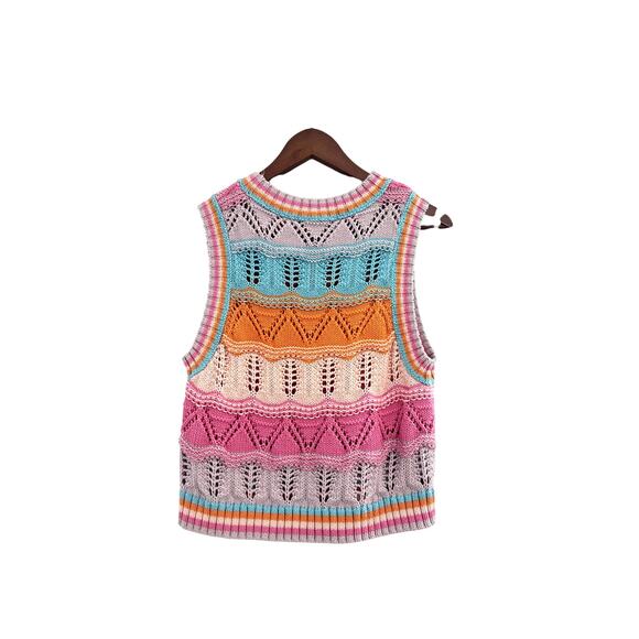 Zara Multicolor Stripe Crochet Open Knit Cropped Sleeveless Top - Picture 6 of 7